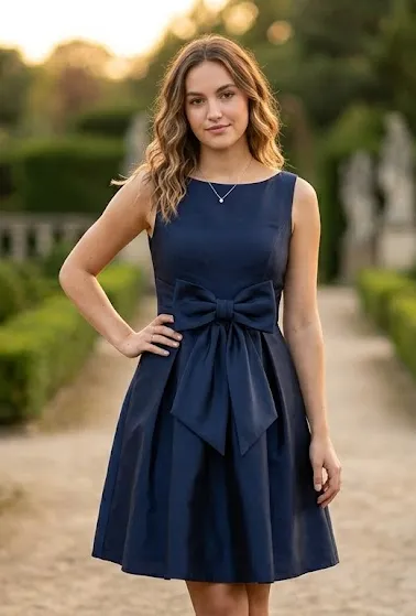 Bow-Accent A-Line Frock