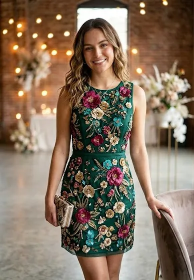 Floral Embellished Party Dress