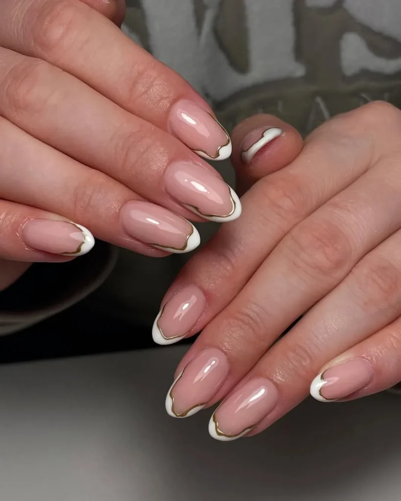 French Golden Touch Tip Nail Designs