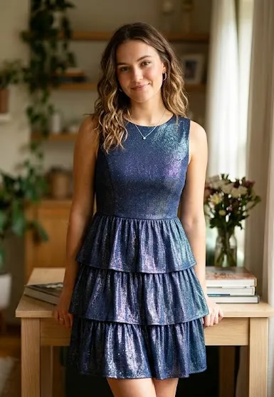 Sleeveless Shimmer Tiered Frock